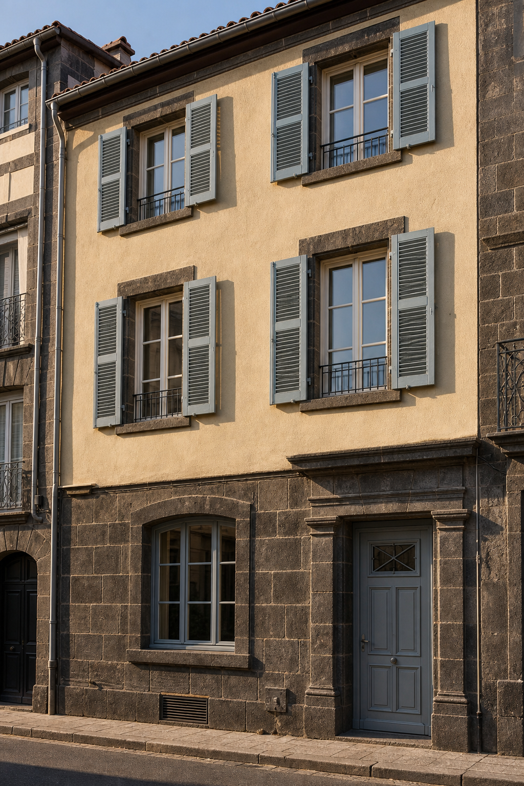 Façade en pierre volcanique restaurée à Clermont-Ferrand